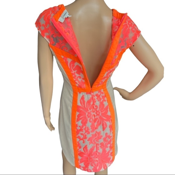 CAMEO WOMEN’S NEON‎ PINK ORANGE EMBROIDERED DRESS SIZE M - Picture 5 of 13